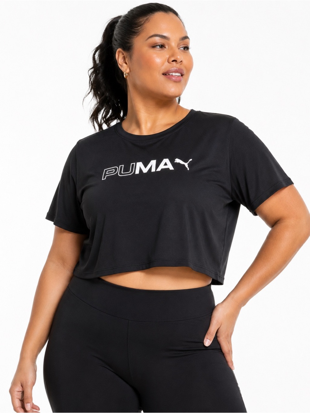 PUMA Black/White Logo Cropped Tee Size XL